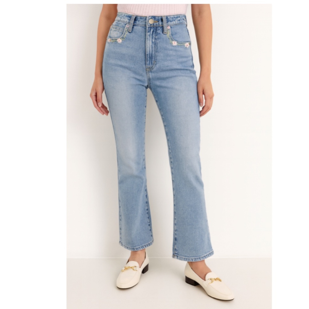 MISS SIXTY Silk Blend Embellished Flare Jeans Light Blue W26 NWT